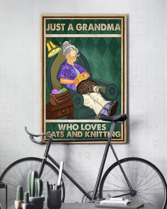 Cat Knitting Canvas Prints Just A Grandma Who Loves Cats And Knitting Vintage Wall Art Gifts Vintage Home Wall Decor Canvas - Mostsuit