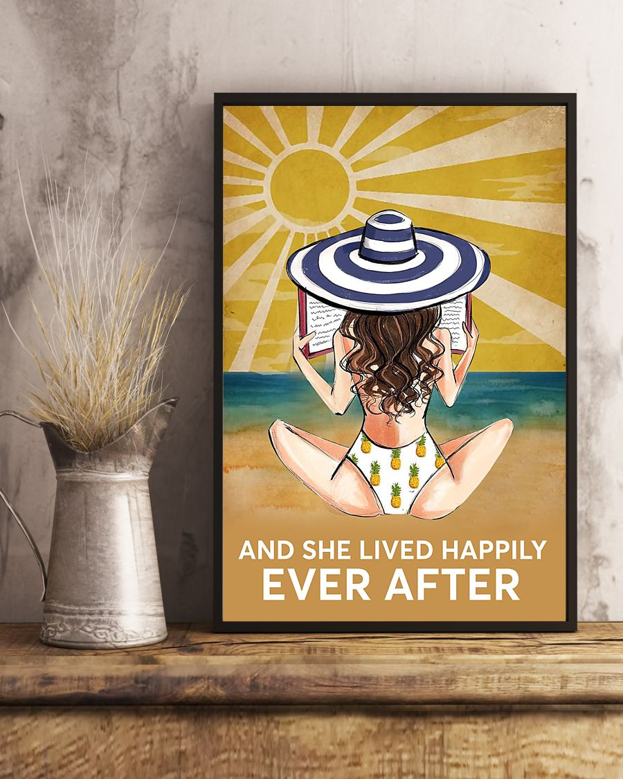 Beach And Book Loves Poster And She Lived Happily Ever After Vintage Room Home Decor Wall Art Gifts Idea - Mostsuit