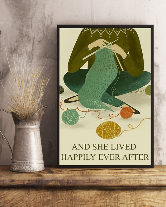 Knitting Crochet Loves Canvas Prints And She Lived Happily Ever After Vintage Wall Art Gifts Vintage Home Wall Decor Canvas - Mostsuit