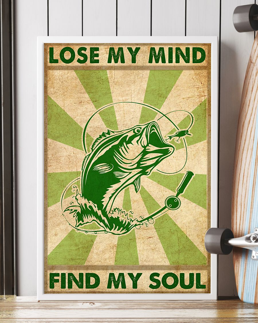 Fishing Lose My Mind Find My Soul Vintage Poster Fishing Man Wall Art Gift