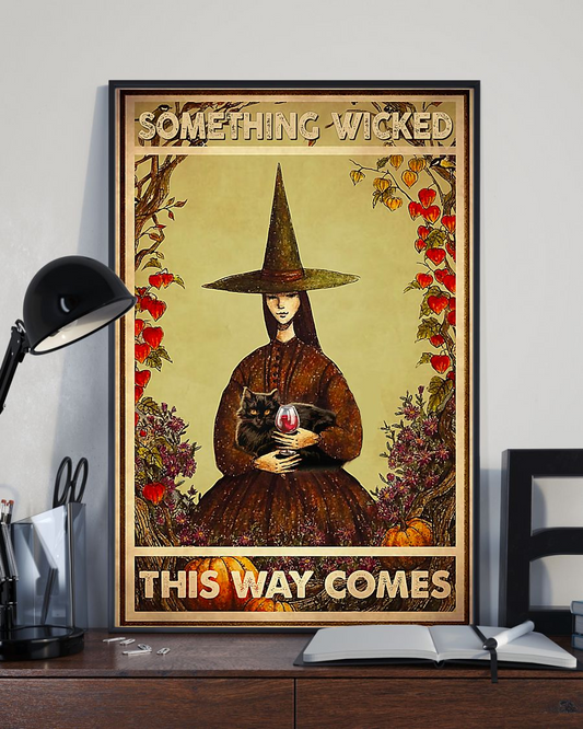 Black Cat Wine Poster Something Wicked this Way Comes Vintage Room Home Decor Wall Art Gifts Idea - Mostsuit