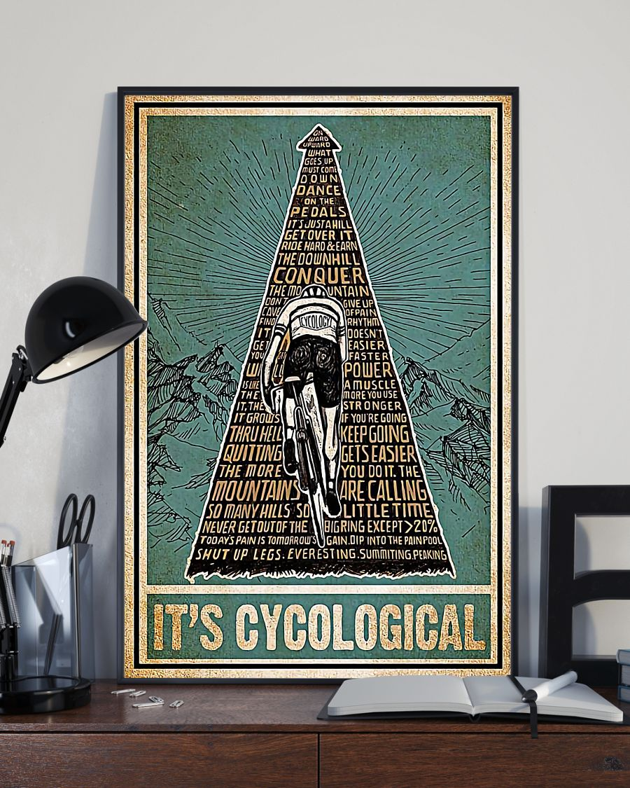 Cycling It's Cycological Poster Cyclist Vintage Wall Art Gift