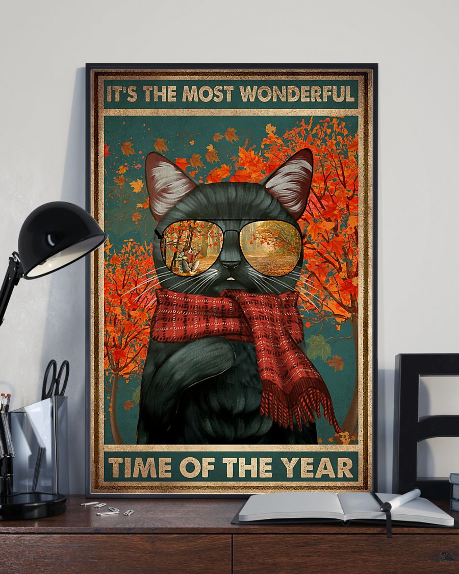 Cat Autumn Poster It's The Most Wonderful Time Of The Year Vintage Room Home Decor Wall Art Gifts Idea - Mostsuit