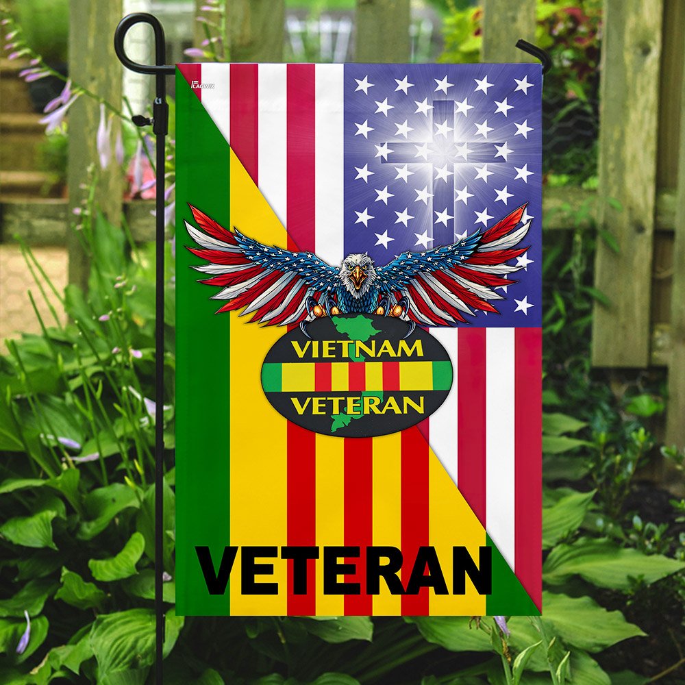 Vietnam Veteran Jesus Cross American US Flag