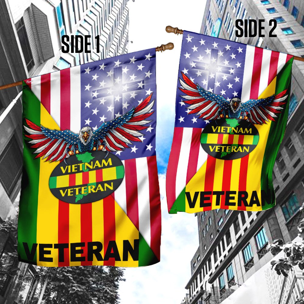 Vietnam Veteran Jesus Cross American US Flag