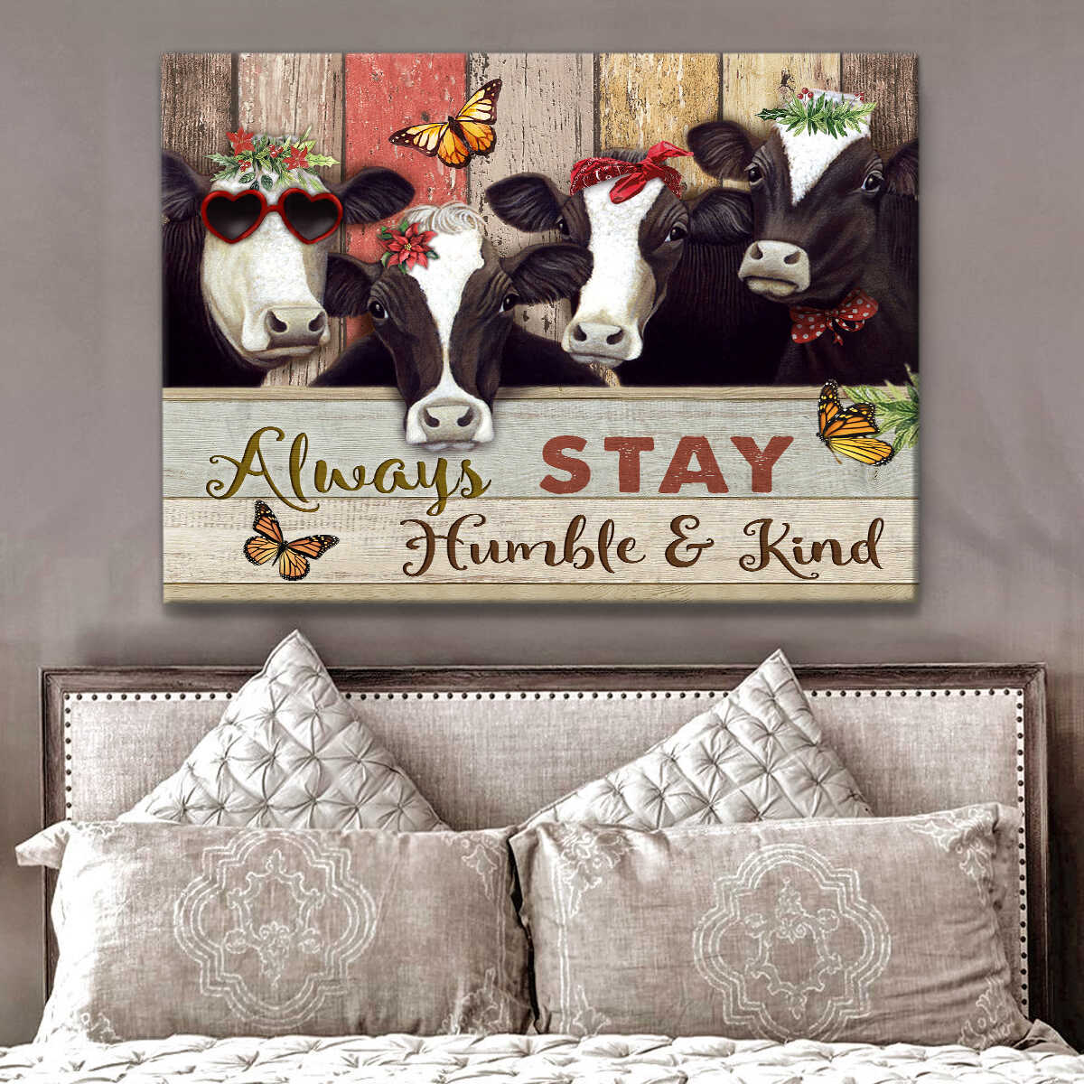 Mostsuit Farm Farmhouse Cow Always Stay Humble And Kind Canvas Wall Art Decor