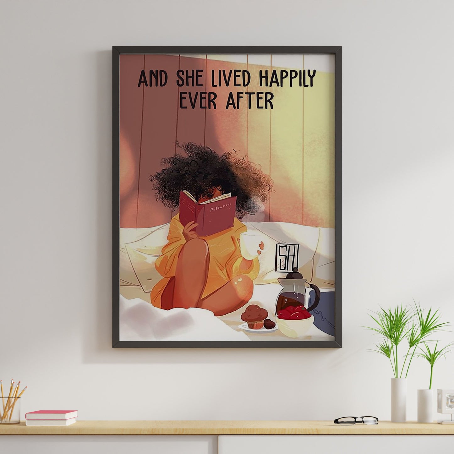 Book Tea Loves Canvas Prints And She Lived Happily Ever After Vintage Wall Art Gifts Vintage Home Wall Decor Canvas - Mostsuit