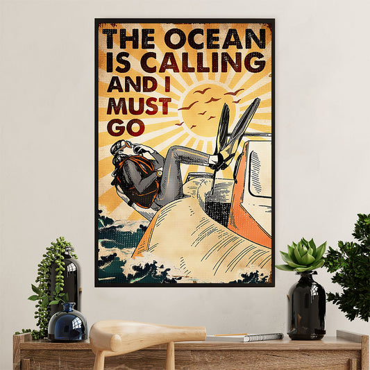 Scuba Diving Canvas Wall Art Prints | Ocean Is Calling | Home Décor Gift for Scuba Diver