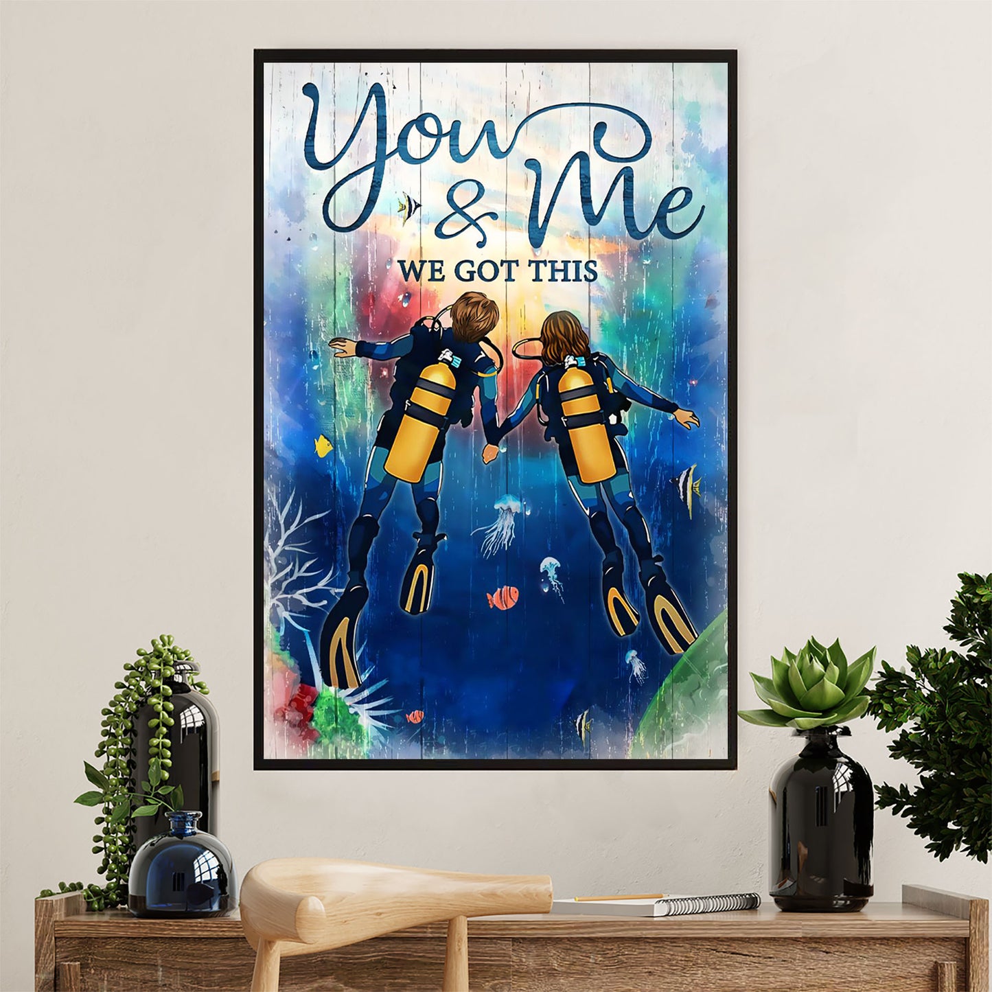 Scuba Diving Canvas Wall Art Prints | Couple Girlfriend & Boyfriend | Home Décor Gift for Scuba Diver