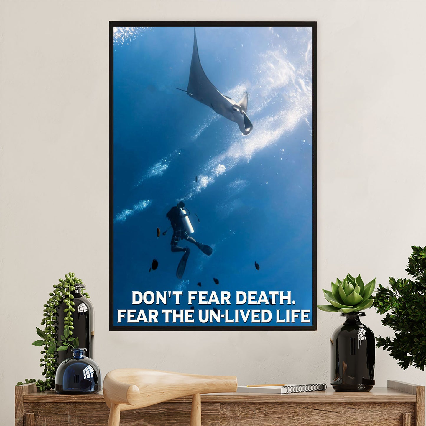 Scuba Diving Canvas Wall Art Prints | Don't Fear Death | Home Décor Gift for Scuba Diver