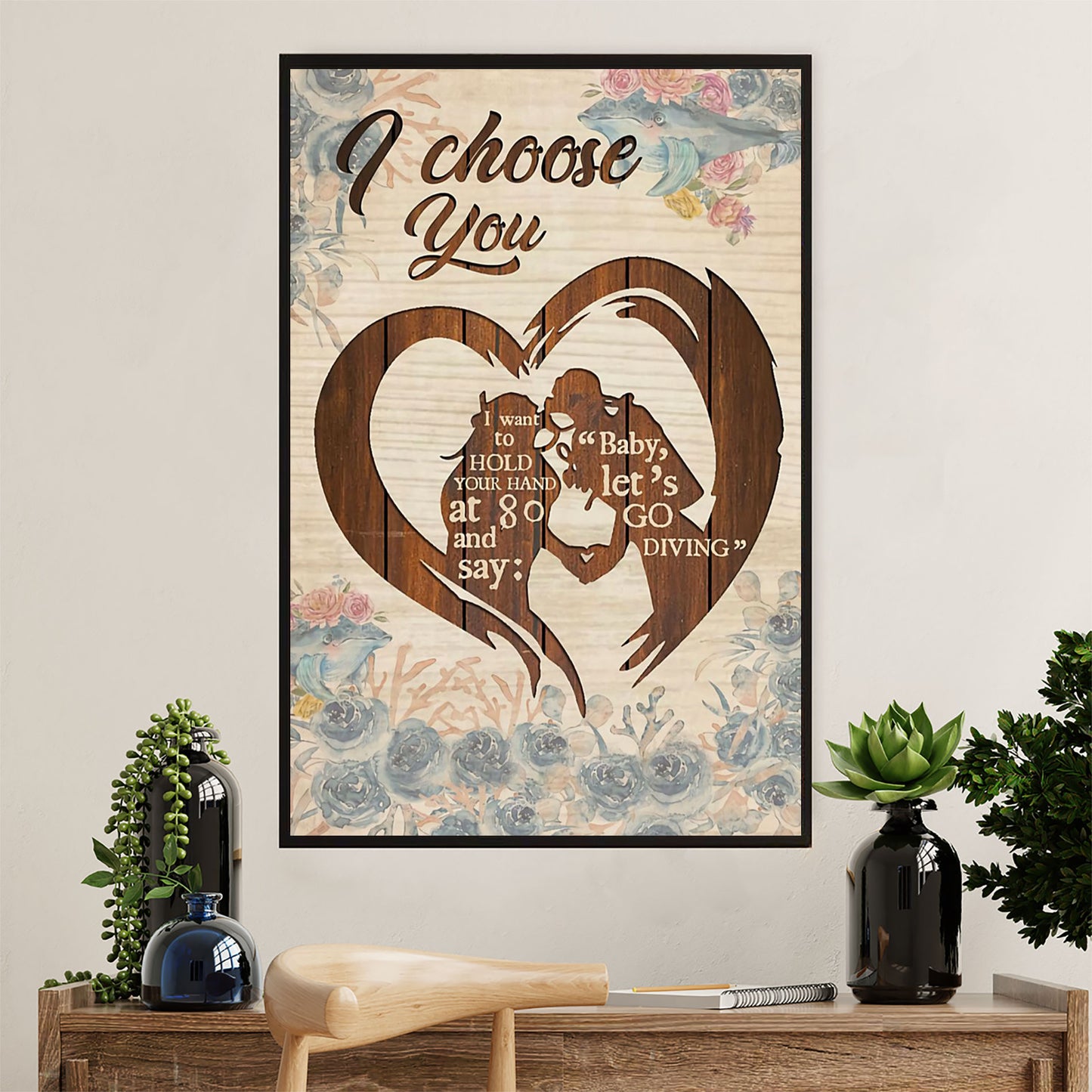 Scuba Diving Poster Prints | Couple Husband & Wife | Wall Art Gift for Scuba Diver