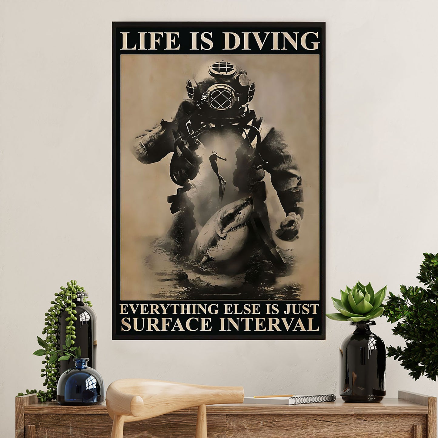 Scuba Diving Poster Prints | Life Is Diving | Wall Art Gift for Scuba Diver