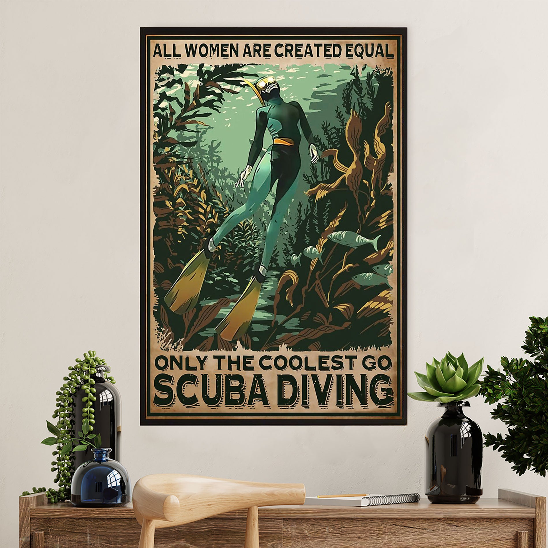 Scuba Diving Poster Prints | Woman Go Scuba Diving | Wall Art Gift for Scuba Diver