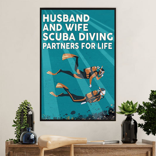 Scuba Diving Canvas Wall Art Prints | Husband & Wife - Diving Partners | Home Décor Gift for Scuba Diver