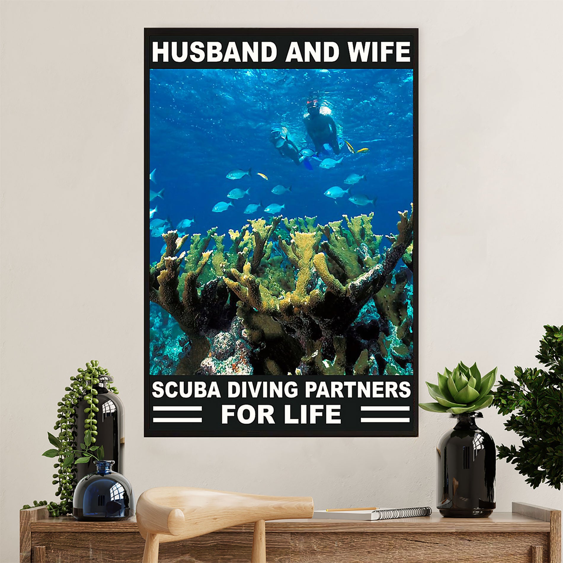 Scuba Diving Poster Prints | Husband & Wife | Wall Art Gift for Scuba Diver
