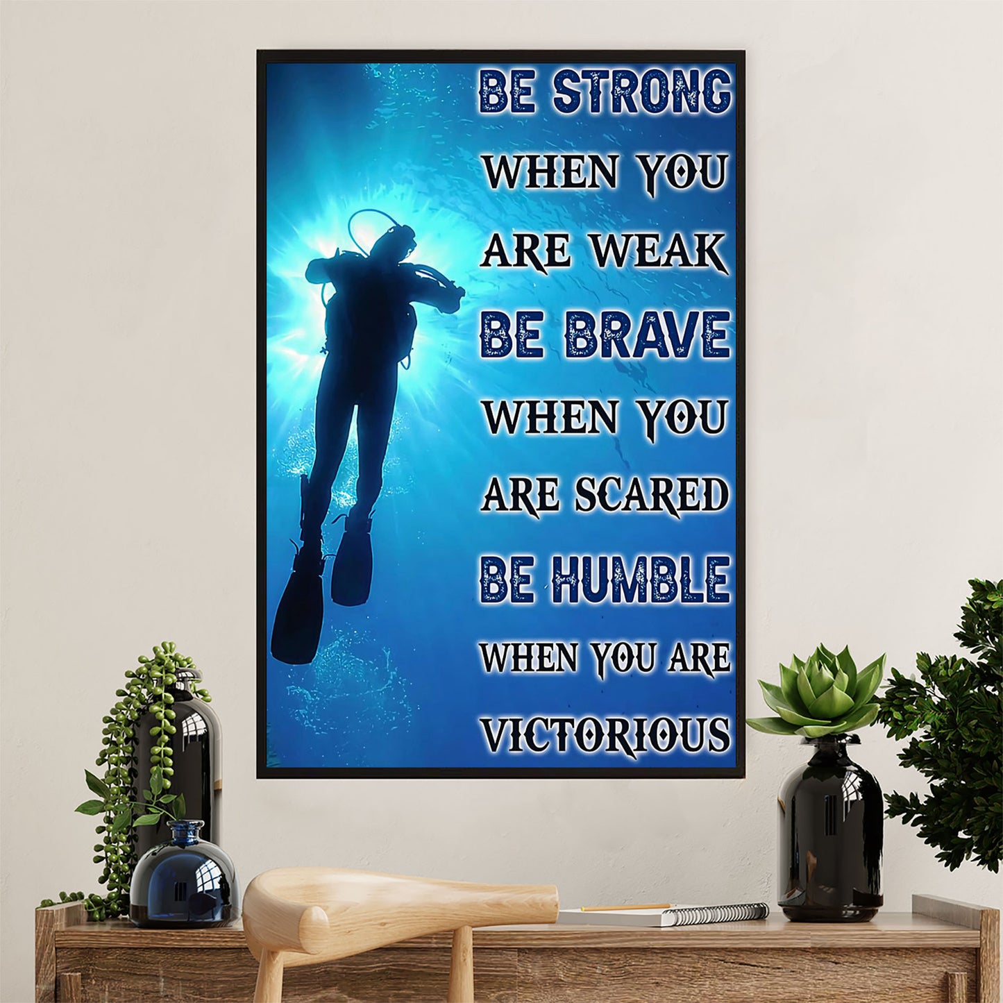 Scuba Diving Canvas Wall Art Prints | Be Brave | Home Décor Gift for Scuba Diver