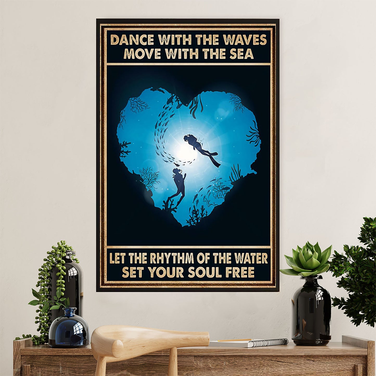 Scuba Diving Canvas Wall Art Prints | Couple Dance With The Waves | Home Décor Gift for Scuba Diver