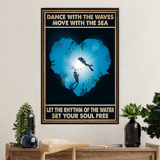 Scuba Diving Canvas Wall Art Prints | Couple Dance With The Waves | Home Décor Gift for Scuba Diver