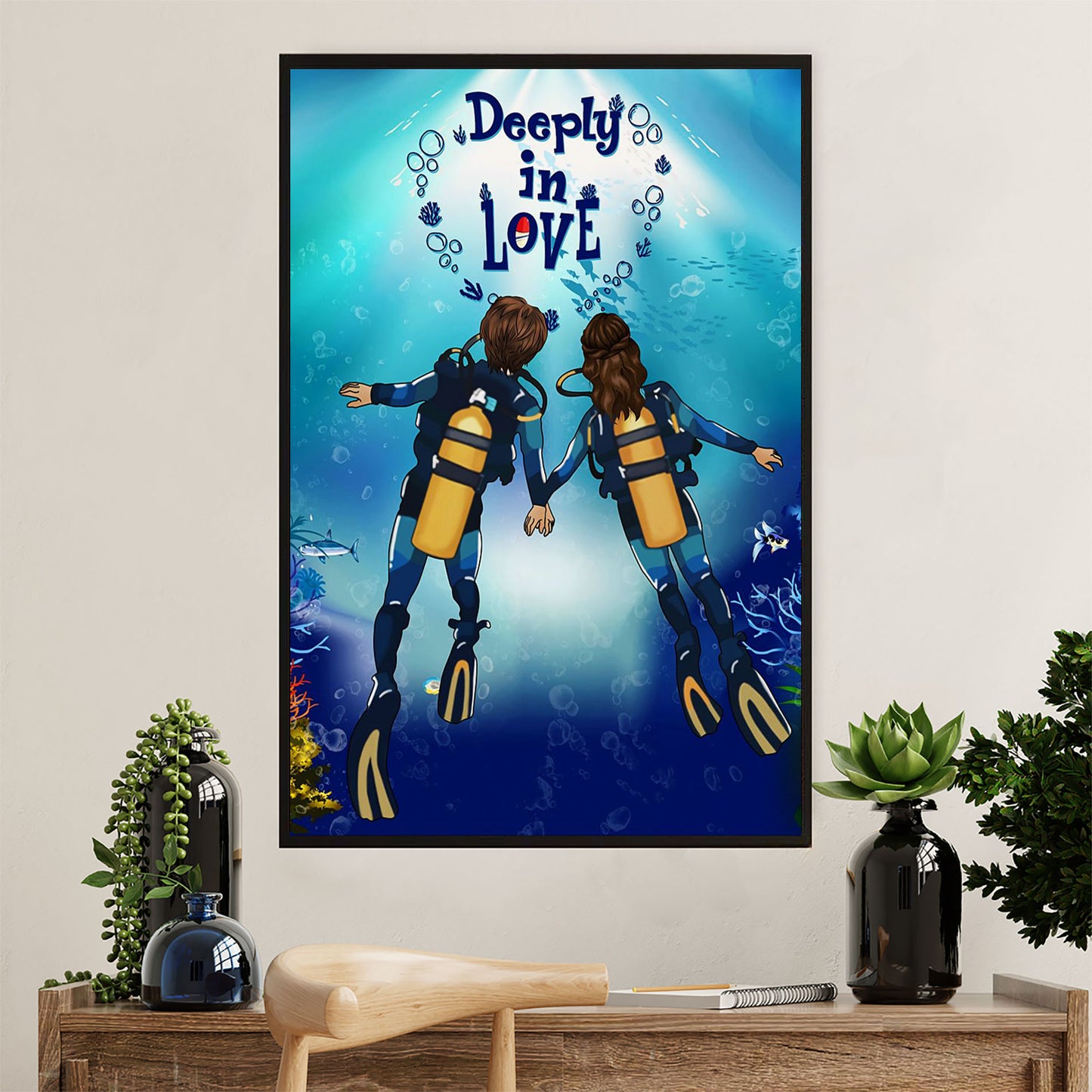 Scuba Diving Canvas Wall Art Prints | Couple Deeply in Love | Home Décor Gift for Scuba Diver