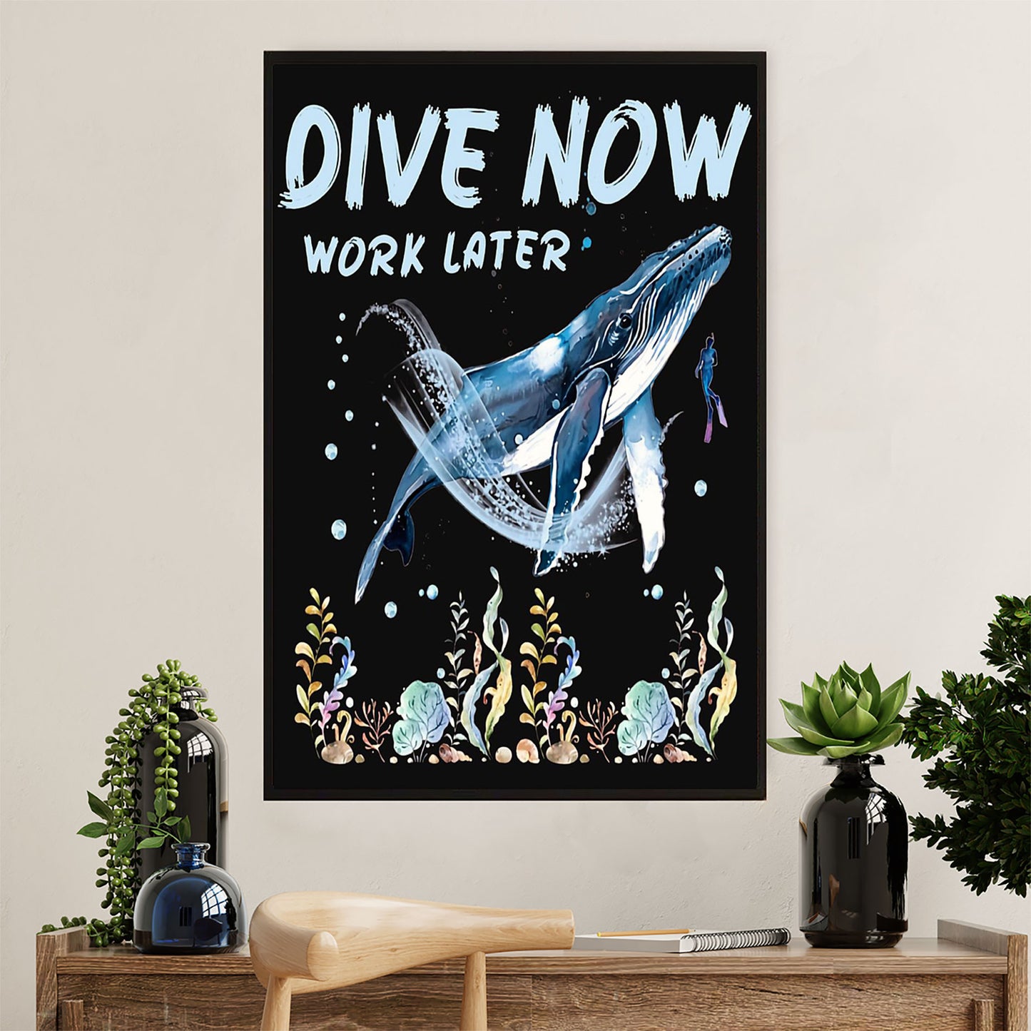 Scuba Diving Canvas Wall Art Prints | Dive Now Work Later | Home Décor Gift for Scuba Diver