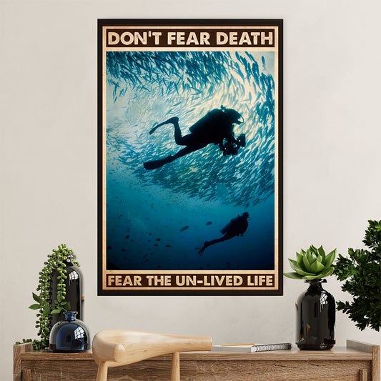 Scuba Diving Canvas Wall Art Prints | Don't Fear Death | Home Décor Gift for Scuba Diver