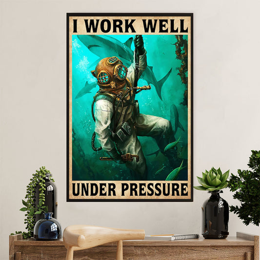 Scuba Diving Canvas Wall Art Prints | Work Well Under Pressure | Home Décor Gift for Scuba Diver