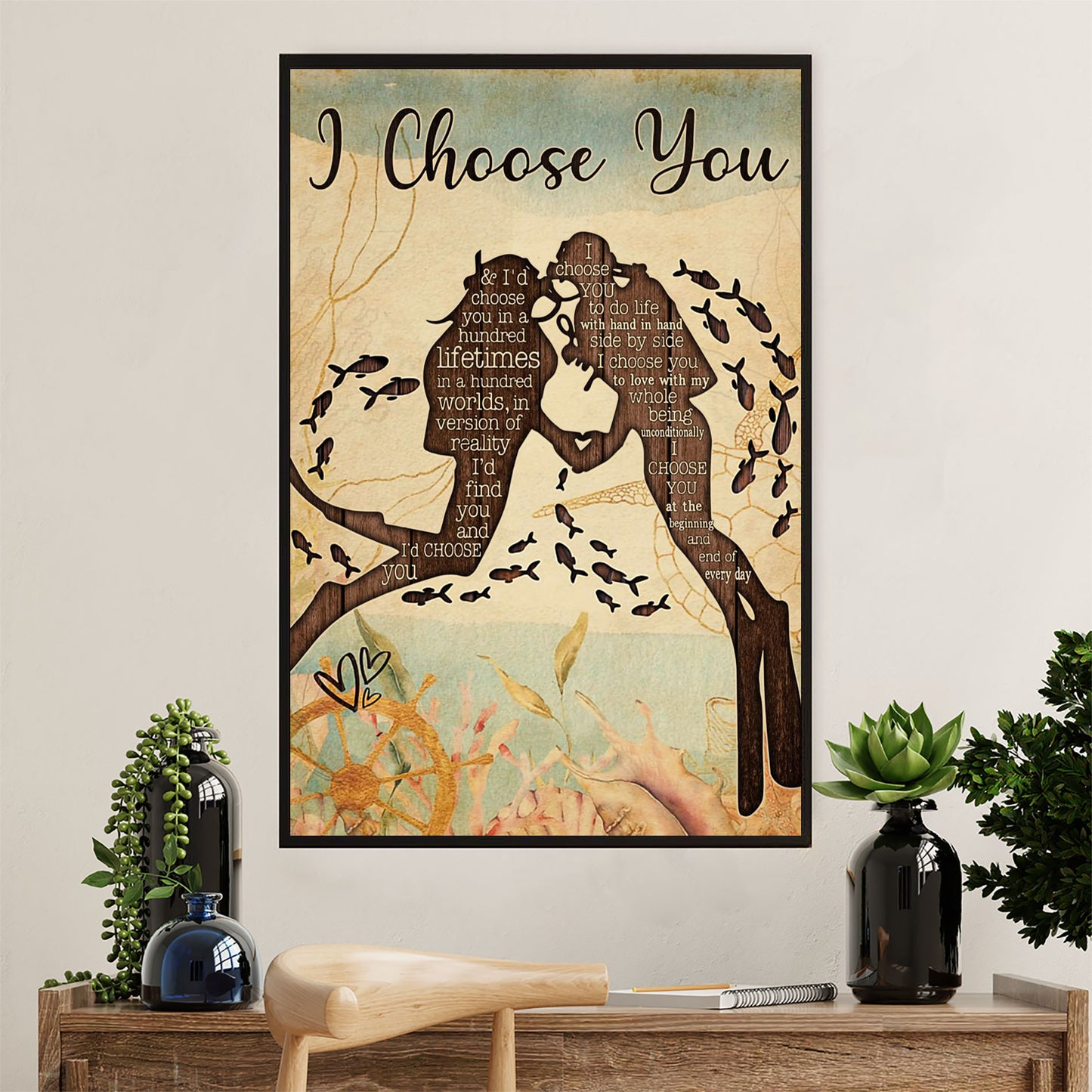 Scuba Diving Canvas Wall Art Prints | Couple I Choose You | Home Décor Gift for Scuba Diver