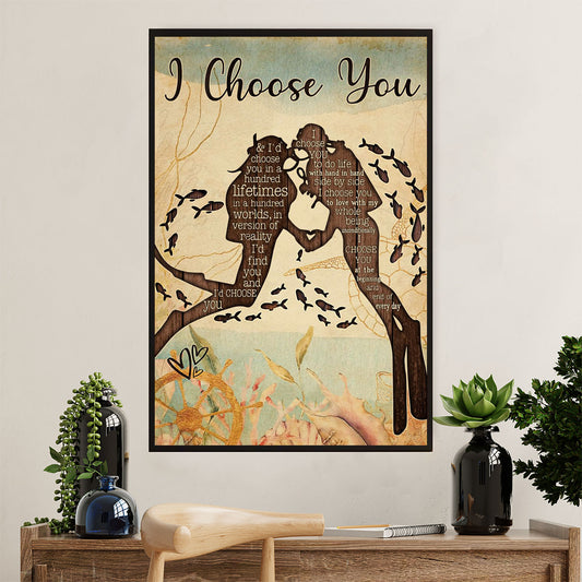 Scuba Diving Canvas Wall Art Prints | Couple I Choose You | Home Décor Gift for Scuba Diver