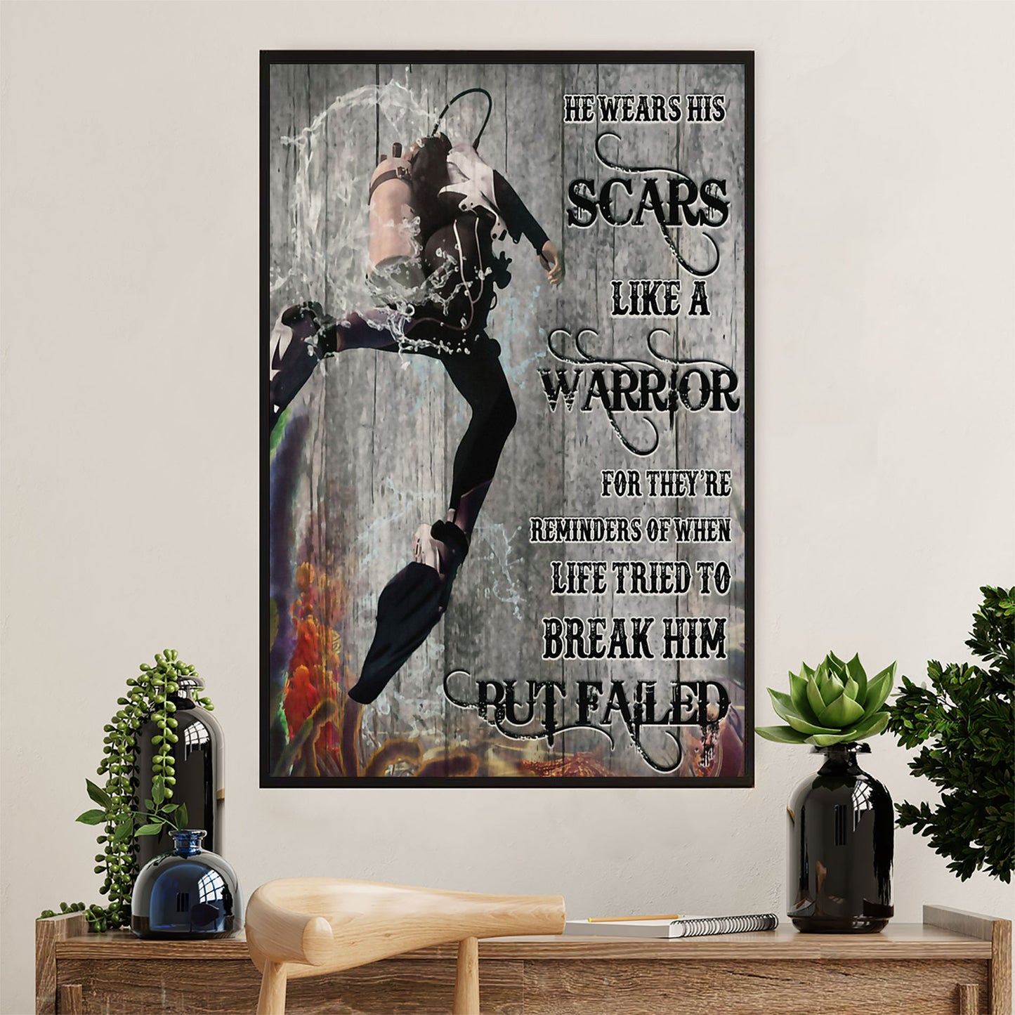 Scuba Diving Canvas Wall Art Prints | Like A Warrior | Home Décor Gift for Scuba Diver