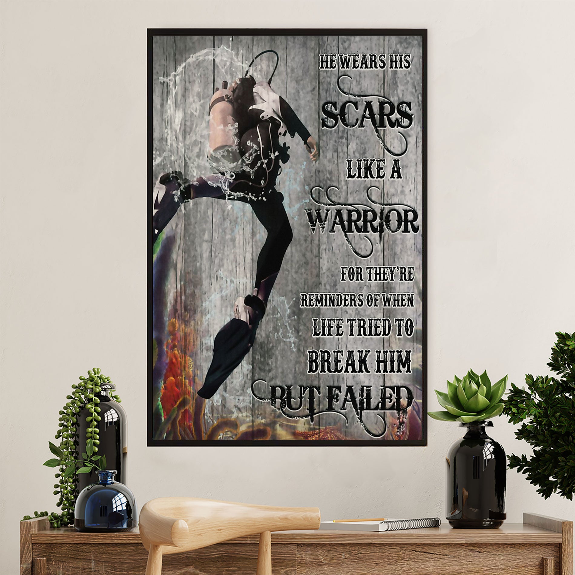 Scuba Diving Canvas Wall Art Prints | Like A Warrior | Home Décor Gift for Scuba Diver