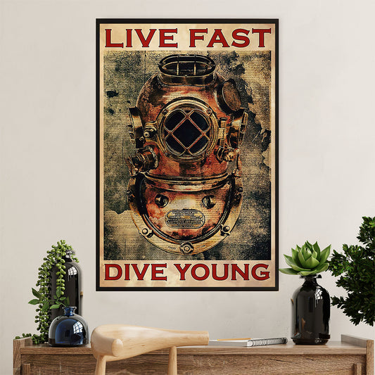 Scuba Diving Canvas Wall Art Prints | Live Fast Dive Young | Home Décor Gift for Scuba Diver