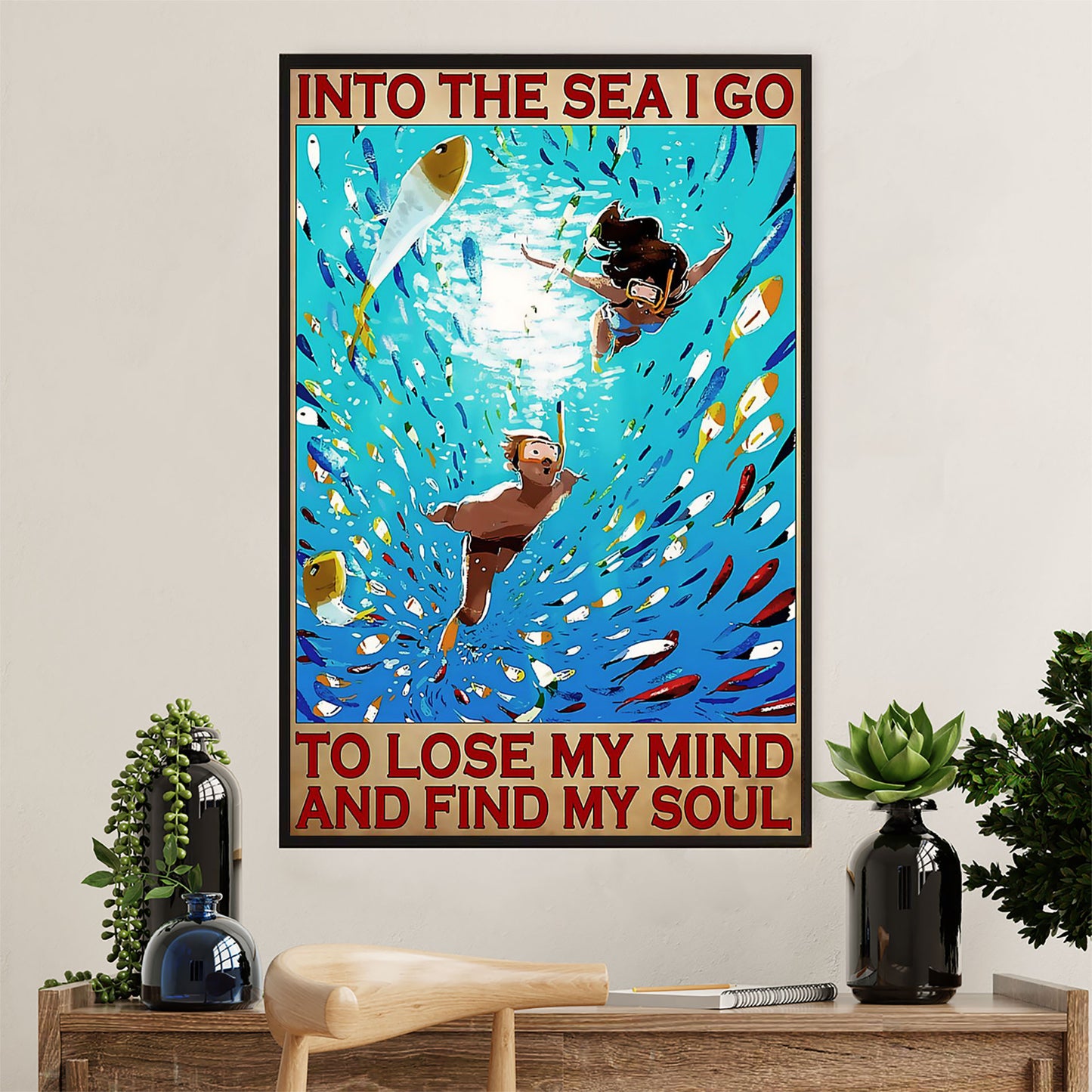 Scuba Diving Canvas Wall Art Prints | Couple Into The Sea | Home Décor Gift for Scuba Diver