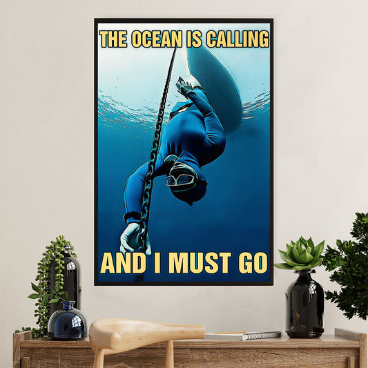 Scuba Diving Canvas Wall Art Prints | Ocean Is Calling | Home Décor Gift for Scuba Diver