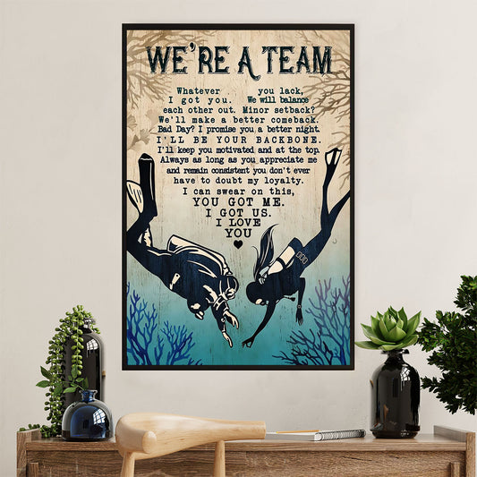 Scuba Diving Canvas Wall Art Prints | Couple We're A Team | Home Décor Gift for Scuba Diver