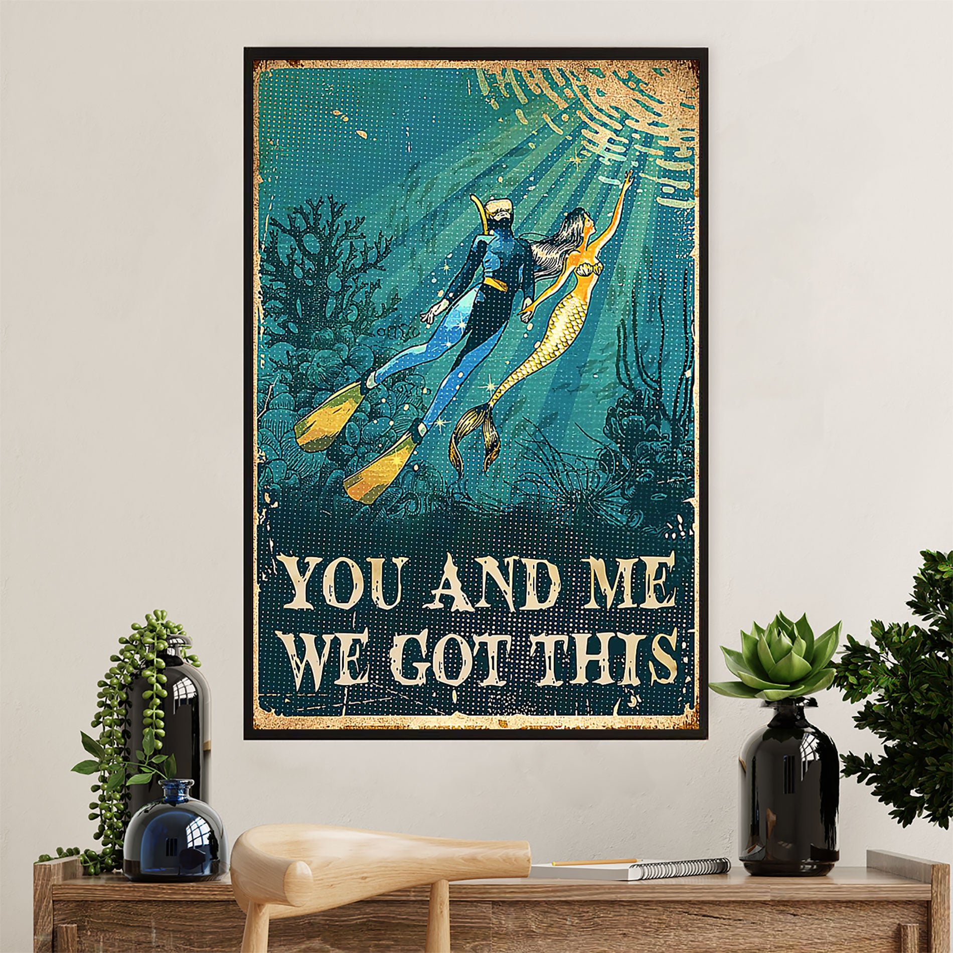 Scuba Diving Poster Prints | Diver & Mermaid | Wall Art Gift for Scuba Diver