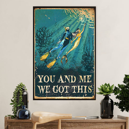 Scuba Diving Canvas Wall Art Prints | Diver & Mermaid | Home Décor Gift for Scuba Diver