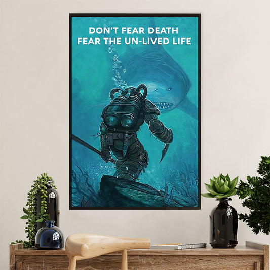 Scuba Diving Canvas Wall Art Prints | Don't Fear Death | Home Décor Gift for Scuba Diver