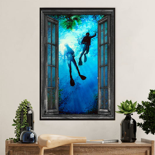 Scuba Diving Canvas Wall Art Prints | Couple Painting Landscape | Home Décor Gift for Scuba Diver