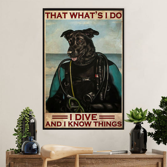 Scuba Diving Canvas Wall Art Prints | Dog I Dive & Know Things | Home Décor Gift for Scuba Diver