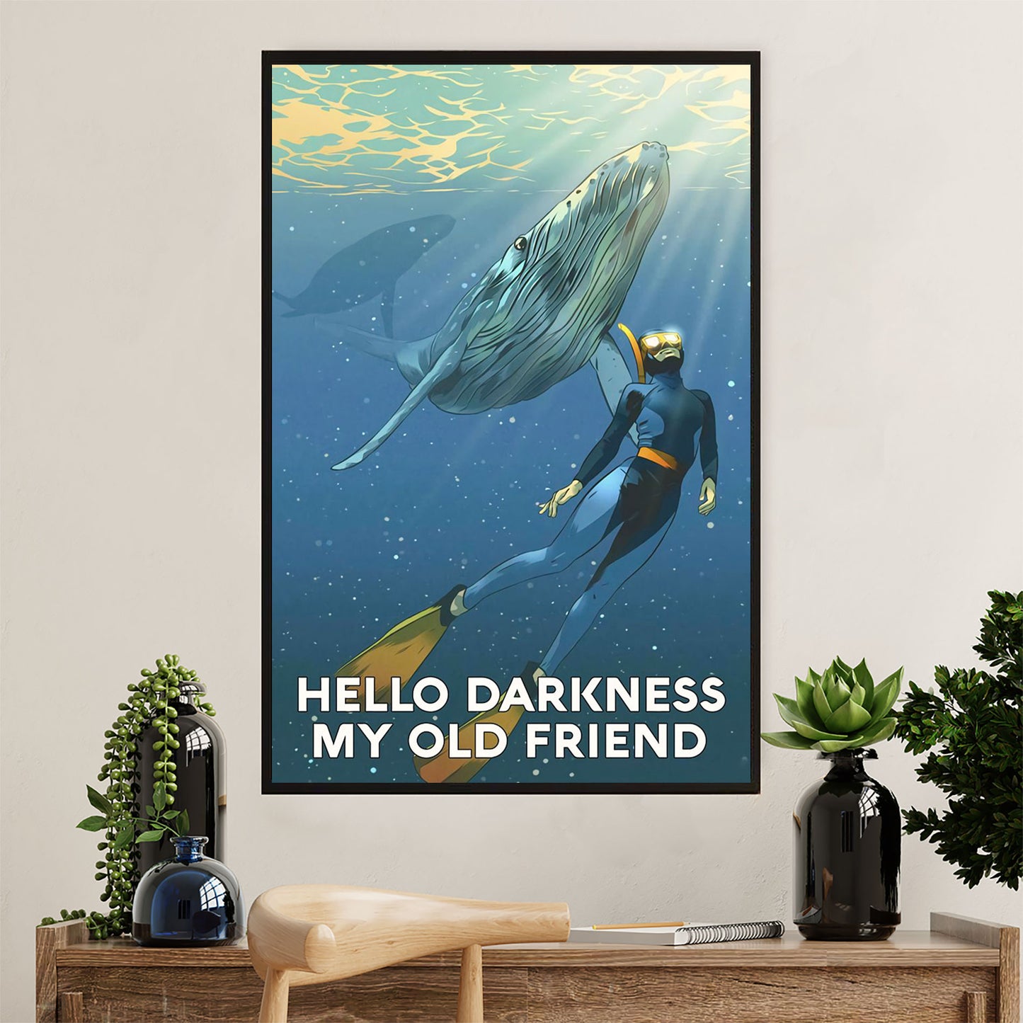 Scuba Diving Poster Prints | Hello Darkness | Wall Art Gift for Scuba Diver