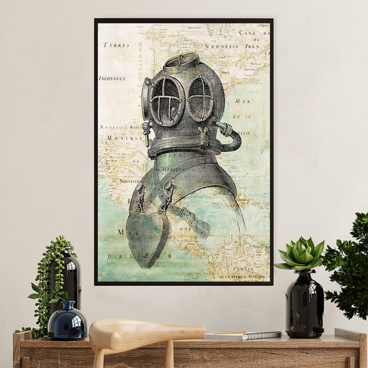 Scuba Diving Canvas Wall Art Prints | Love Diving Ocean Map | Home Décor Gift for Scuba Diver