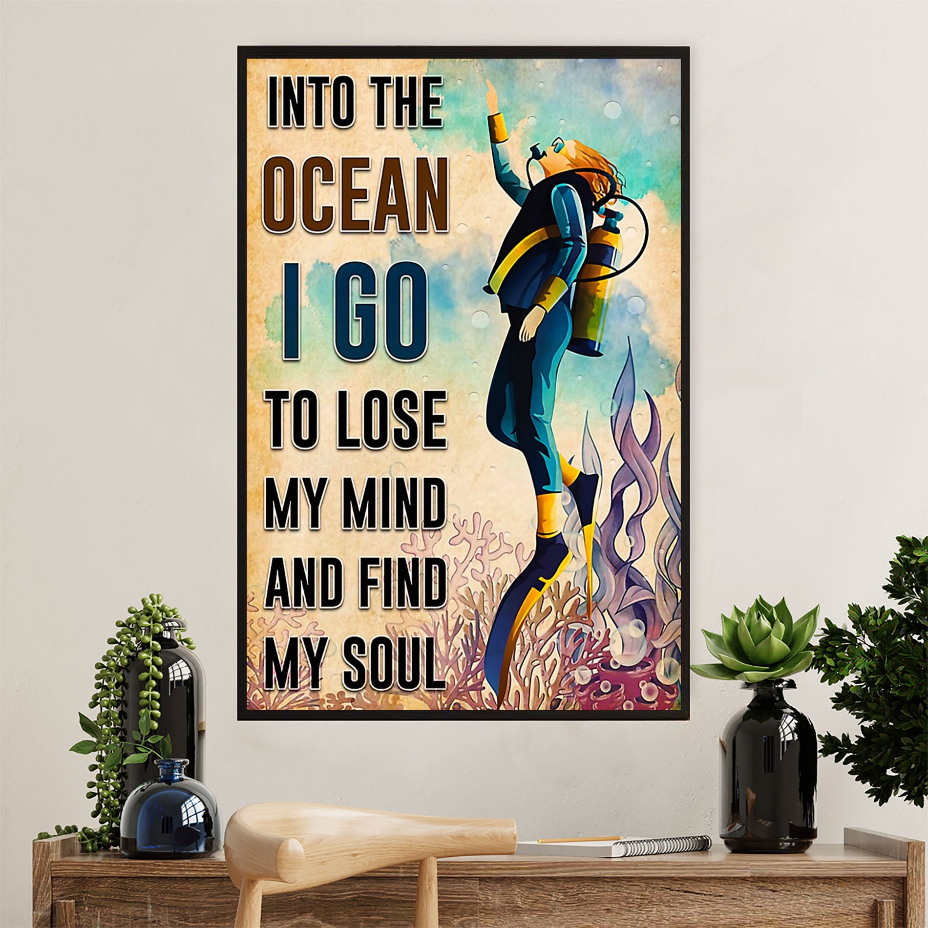Scuba Diving Canvas Wall Art Prints | Into The Ocean I Go | Home Décor Gift for Scuba Diver