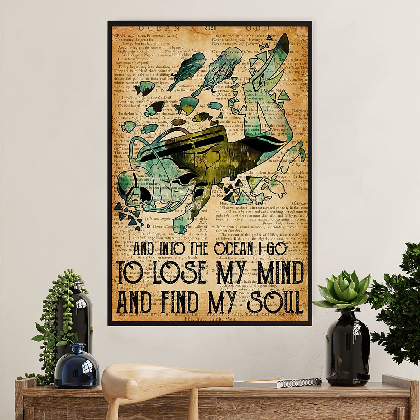 Scuba Diving Poster Prints | Into The Ocean I Go | Wall Art Gift for Scuba Diver