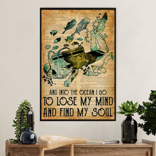 Scuba Diving Poster Prints | Into The Ocean I Go | Wall Art Gift for Scuba Diver