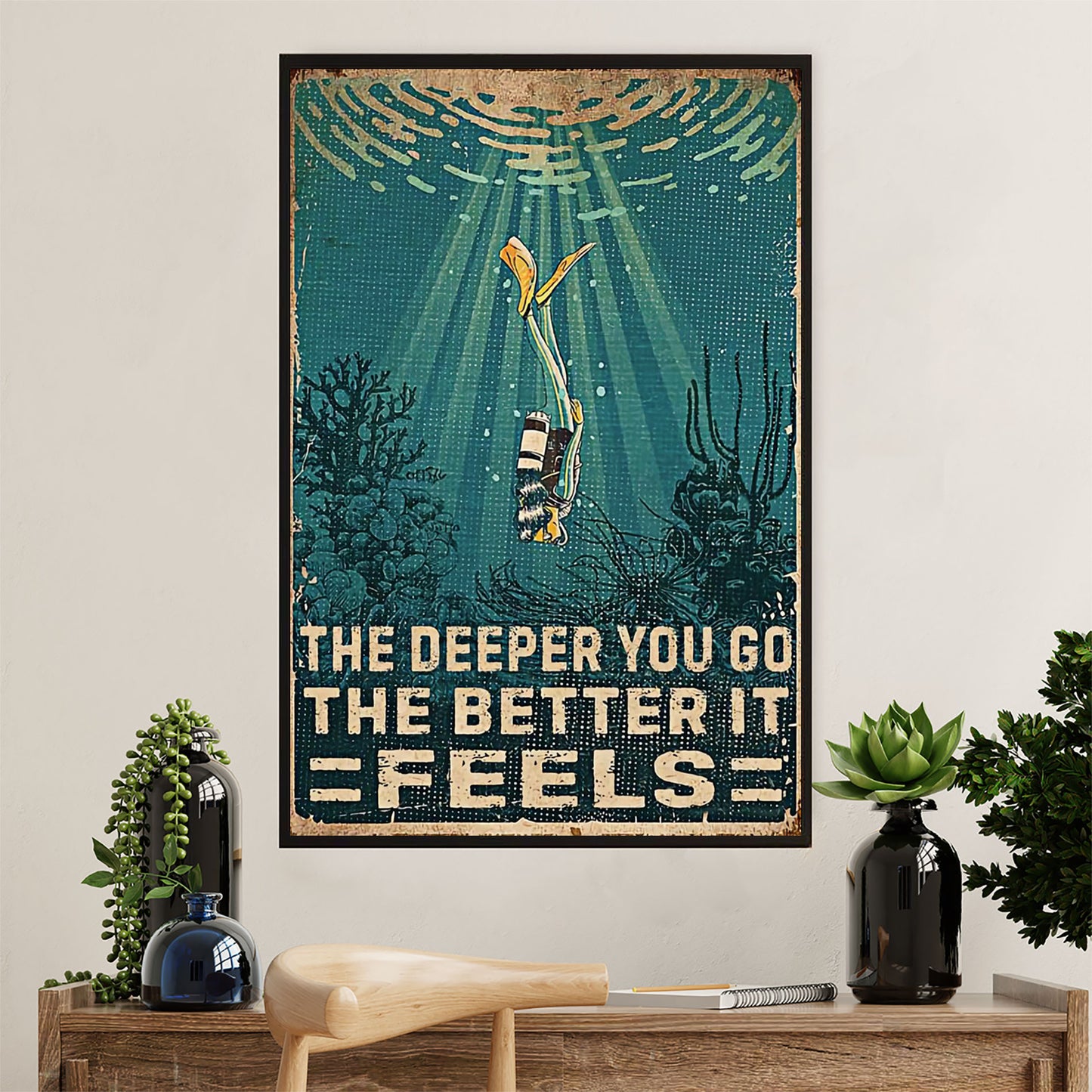 Scuba Diving Poster Prints | The Deeper You Go | Wall Art Gift for Scuba Diver