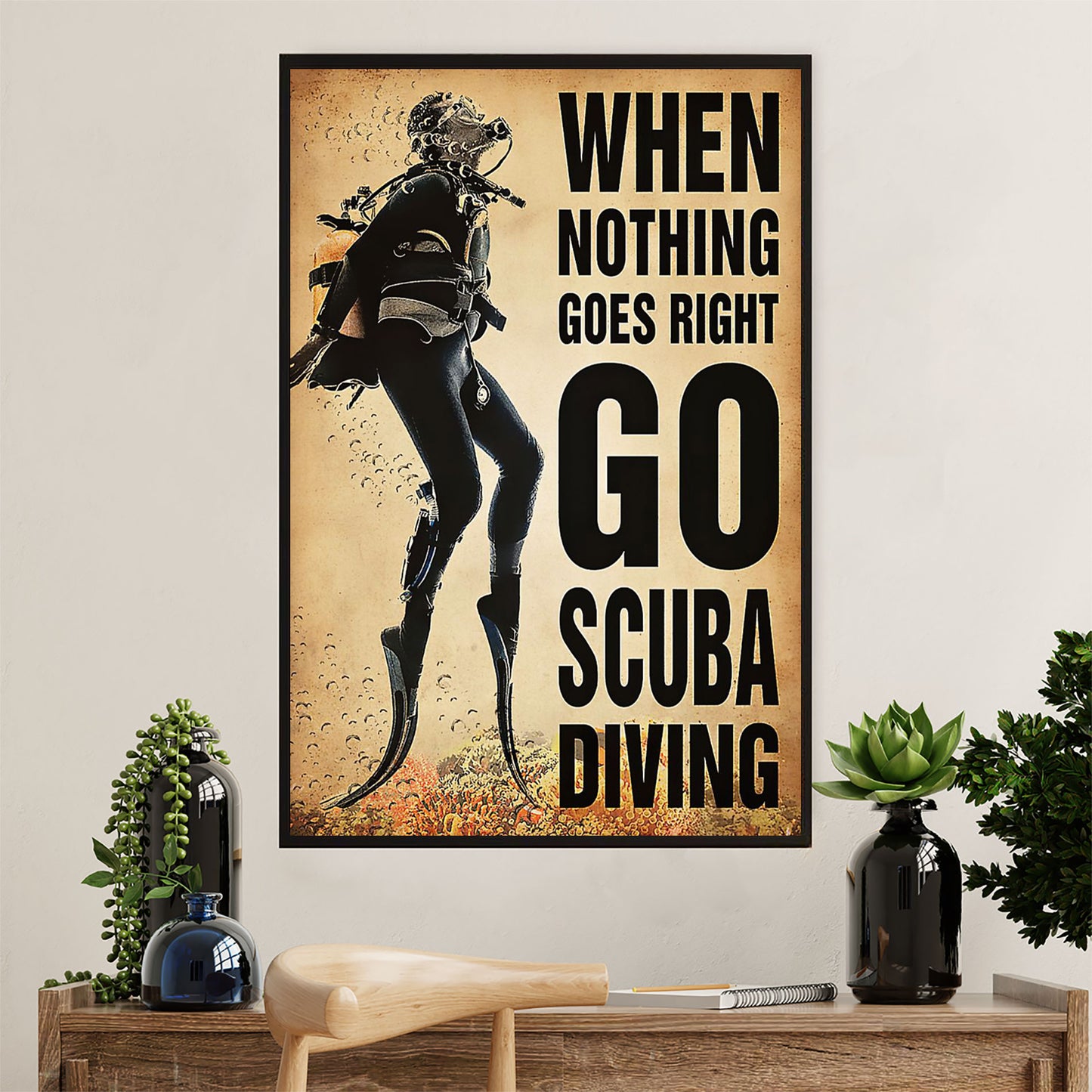Scuba Diving Canvas Wall Art Prints | Go Scuba Diving | Home Décor Gift for Scuba Diver