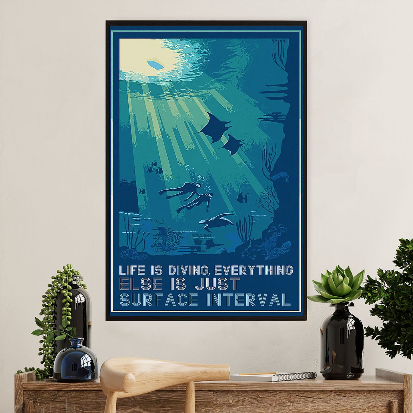 Scuba Diving Poster Prints | Life Is Diving | Wall Art Gift for Scuba Diver