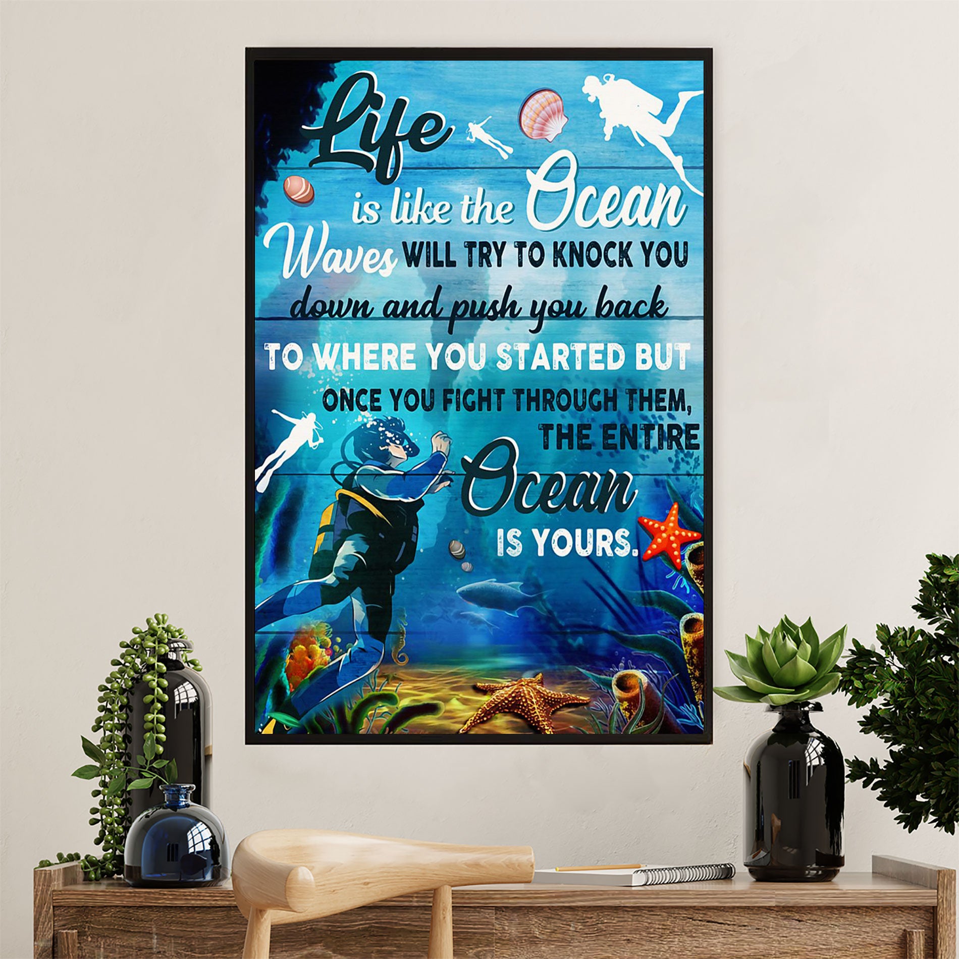 Scuba Diving Poster Prints | Ocean Is Yours | Wall Art Gift for Scuba Diver