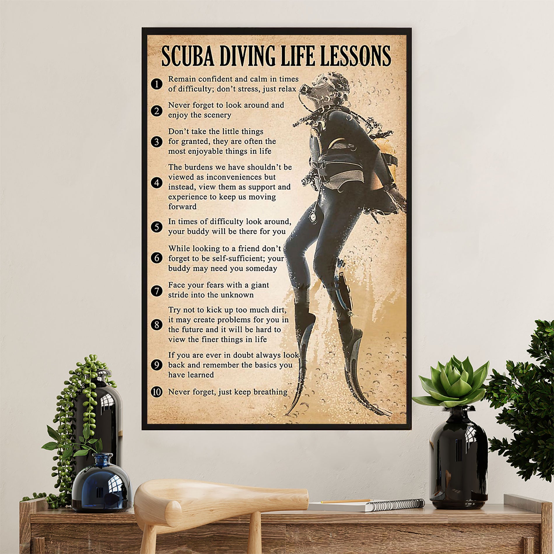 Scuba Diving Poster Prints | Life Lessons | Wall Art Gift for Scuba Diver