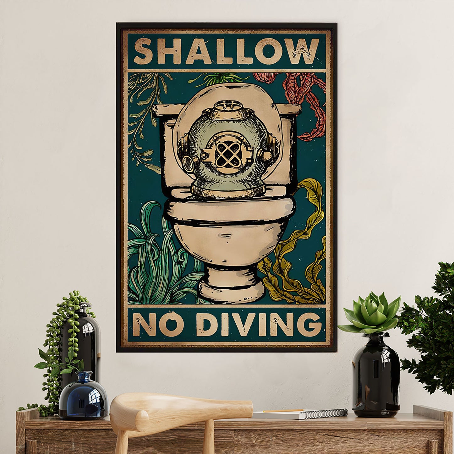 Scuba Diving Canvas Wall Art Prints | Shallow No Diving | Home Décor Gift for Scuba Diver